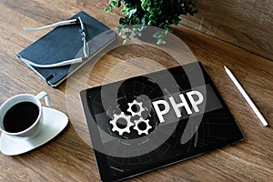 PHP programming language. Web and application development concept.