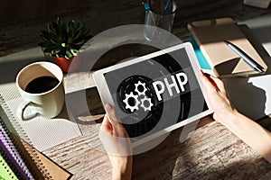 PHP programming language. Web and application development concept.
