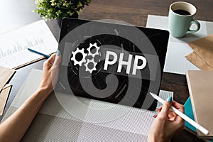PHP programming language. Web and application development concept.