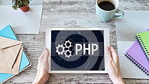 PHP programming language. Web and application development concept.