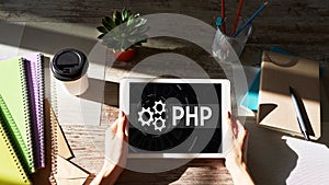 PHP programming language. Web and application development concept.