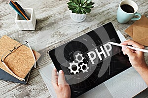 PHP programming language. Web and application development concept.