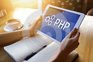 PHP programming language. Web and application development concept.