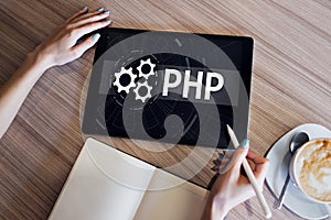 PHP programming language. Web and application development concept.