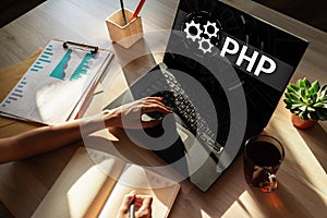 PHP programming language. Web and application development concept.