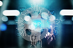 PHP Web development and coding internet and technology concept on virtual screen.