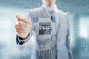 PHP Web development and coding internet and technology concept on virtual screen.