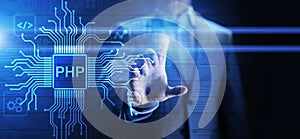 PHP Web development and coding internet and technology concept on virtual screen.