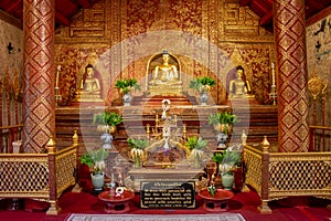 The Phra Buddha Sihing statue in the Viharn Lai Kham at Wat Phra Singh , Chiang Mai , Thailand