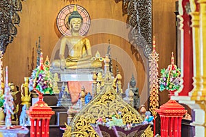 Phra Jao Lan Thong, the Buddha image is made of brass and copper and is believed to be 700 years old at Wat Phra Kaew, Chiang Rai