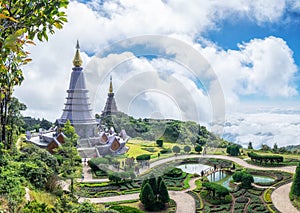 Phra Maha Dhatu Nabha Metaneedol, two pagoda landmark in valley