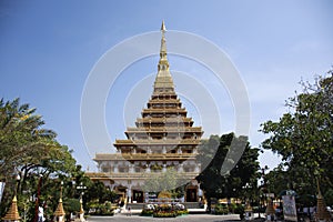 Phra Mahathat Kaen Nakhon pagoda in Wat Nong Waeng temple for thai people and travelers visit and pray at Khon kaen, Thailand