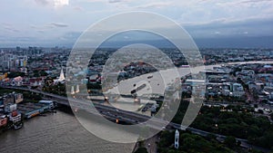 Phra Phuttha Yodfa Bridge, Memorial Bridge in transportation concept at Chao Phraya River. Bangkok at sunset, Thailand.