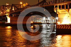 Phra Phuttha Yodfa memorial bridge ancient bridge cross Cho phraya river in Thailand