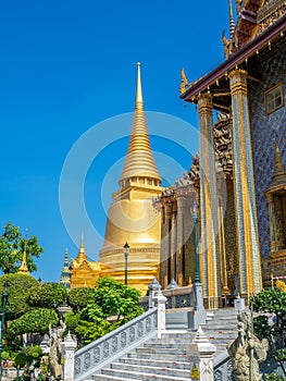 Phra Sri Rattana Chedi, the great golden pagoda, in the Temple of Emerald Buddha, one of landmark in Bangkok