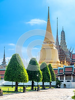 Phra Sri Rattana Chedi, the great golden pagoda, in the Temple of Emerald Buddha, one of landmark in Bangkok