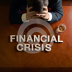 Phrase Financial Crisis and devastated man