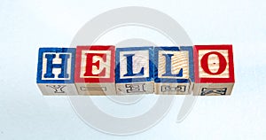 The phrase hello displayed on a white background