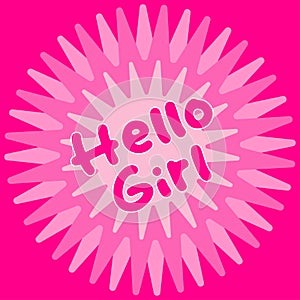 the phrase Hello Girl on the pink banner. Pink geometric banner in Barbie core style . Vector