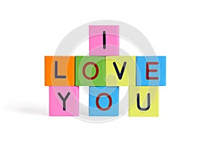 Phrase I LOVE YOU from wooden blocks