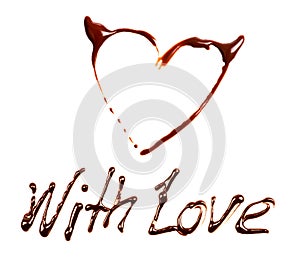 Phrase With Love written by chocolate on white background