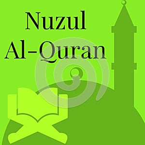 Phrase Nuzul Al Quran meaning Quran Revelation Day with icons.