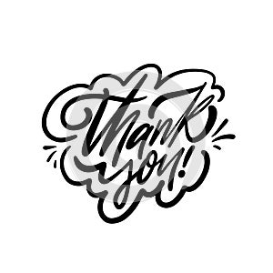 The phrase Thank You is rendered in calligraphic lettering, black in color, against a white background.