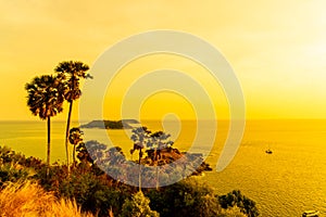 Phromthep Cape viewpoint with beautiful sunset twilight sky in P