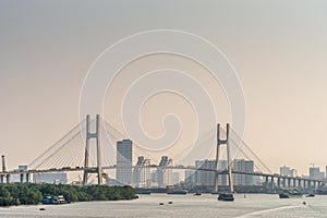 Phu My bridge at sunset over Song Sai Gon river, Ho Chi Minh City, Vietnam