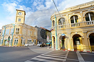 Phuket old town with Building Sino Portuguese architecture at Phuket Old Town area Phuket, Thailand