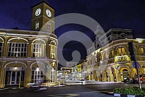 Phuket old town landscape in Thailand at night time photo