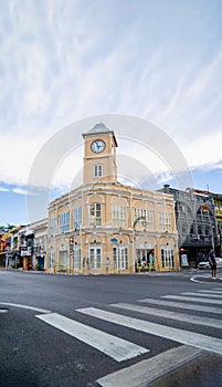 Phuket, Thailand - 12 Apr 2021, The environment of Phuket Old Town at Clock Tower area junction, the style like Sino Portuguese