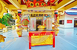 The altar at main hall of Sam Sae Chu Hut Chinese Shrine, Phuket City, Thailand
