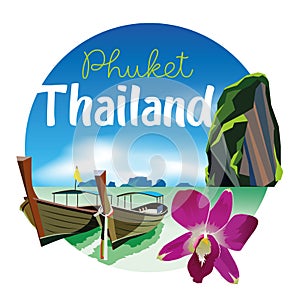 Phuket Thailand Beach Scenery Illustration with orchid photo