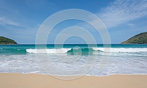 PHUKET, THAILAND- JUL 25, 2017: Crowds of tourists at Naihan beach on JUL 25, 2017 in Phuket, Thailand. Phuket is a popular destin