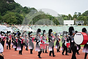 PHUKET, THAILAND - JULY 12, 2018 : Marching band parade of students in the stadium.