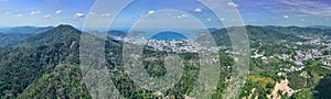 Phuket Thailand patong bay. Panorama landscape nature view from Drone camera. Aerial view of patong city in phuket thailand.