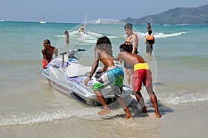 Phuket, Thailand: Thai Beachboys and Jetski Boat