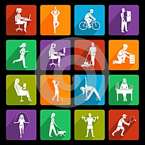 Physical activity icons flat