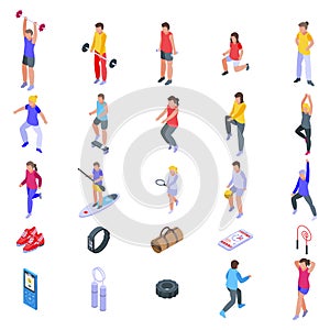 Physical activity icons set, isometric style