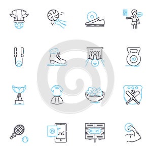 Physical activity linear icons set. Exercise, Fitness, Movement, Cardio, Strength, Agility, Stamina line vector and