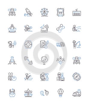 Physical contests line icons collection. Athletics, Combat, Endurance, Powerlifting, Sprints, Wrestling, Judo vector and