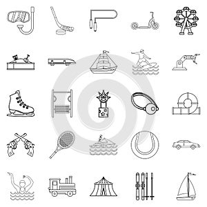 Physical culture icons set, outline style