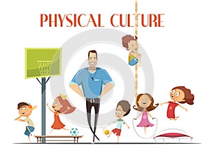 Physical Culture Lesson Retro cartoon Illustration