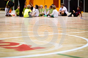 Physical Education Class. Indoor Soccer Training. Kids Futsal Teaching