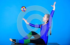 Physical education and gymnastics. Flexible healthy body. Practicing gymnastics hard before performance. Rhythmic