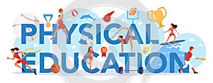 Physical education lesson school class typographic header concept