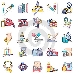 Physical examination icons set, cartoon style