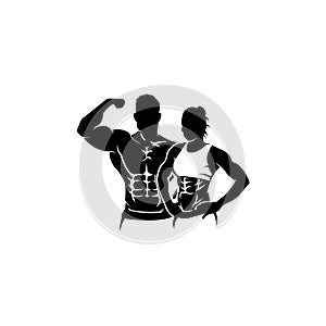 Physical Fitness, Sport Gym Logo,Bodybuilder with big muscles posing,