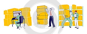 Physical Inventory Count Management. Storekeeper Characters Manage Warehouse Cargo Loading photo